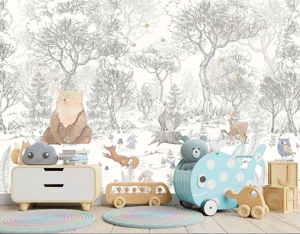 Фотообои в интерьере лес с животными  12-1640 фото