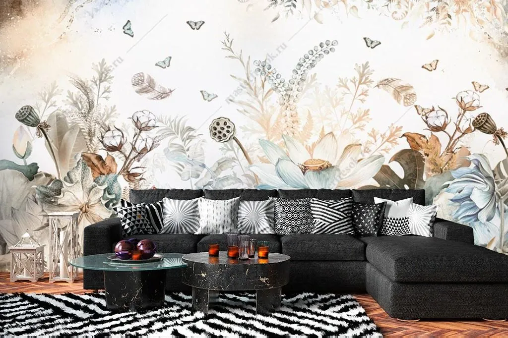 Фотообои в интерьере 3д цветы светлые  14-341 фото