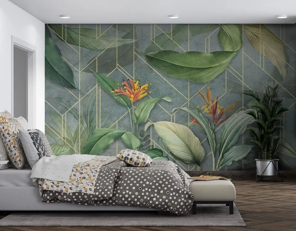 Фотообои в интерьере тропики в геометрии  9-1646 фото