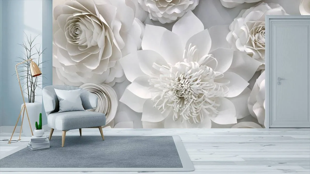 Фотообои в интерьере цветы из бумаги  10-606 фото