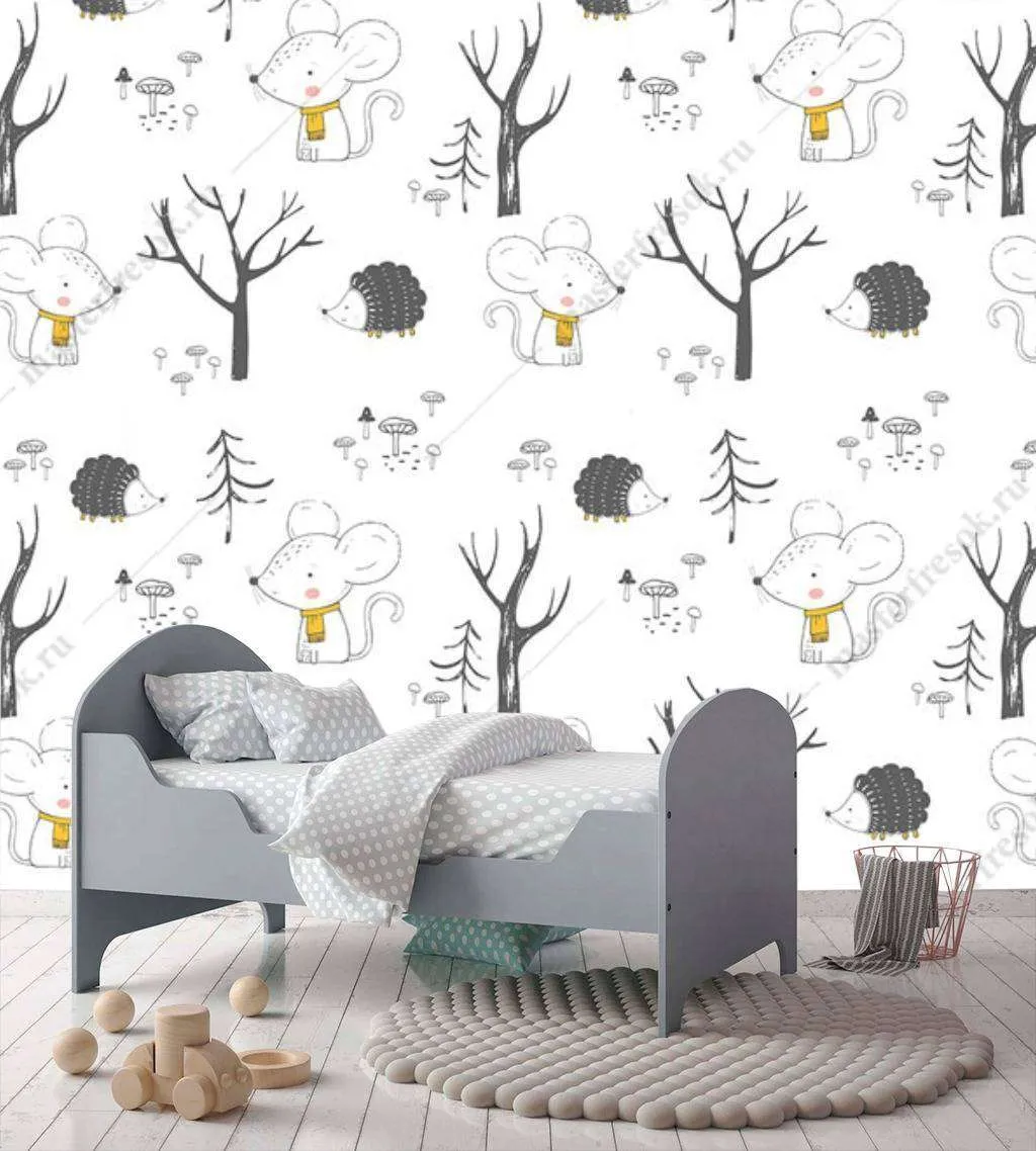 Фотообои в интерьере мышки и деревья  12-662 фото