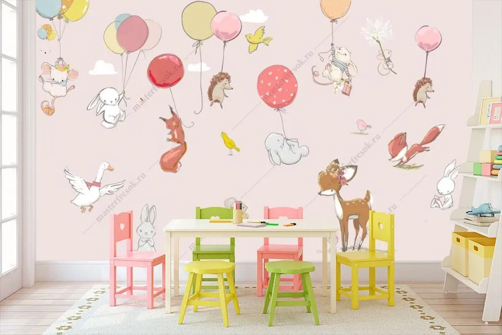 Фотообои Животные на воздушных шариках  14-214