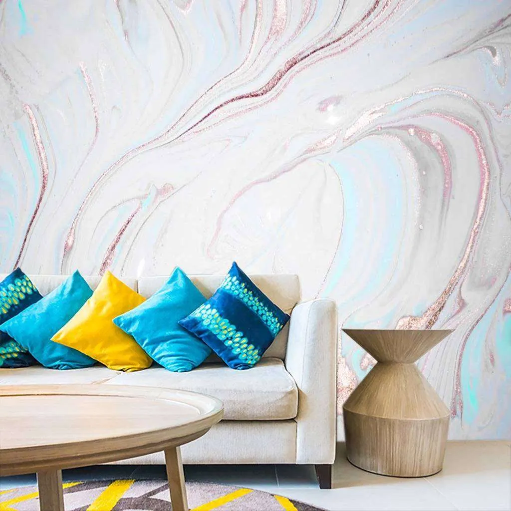 Фотообои в интерьере флюид арт - розовая буря с серым  9-918 фото