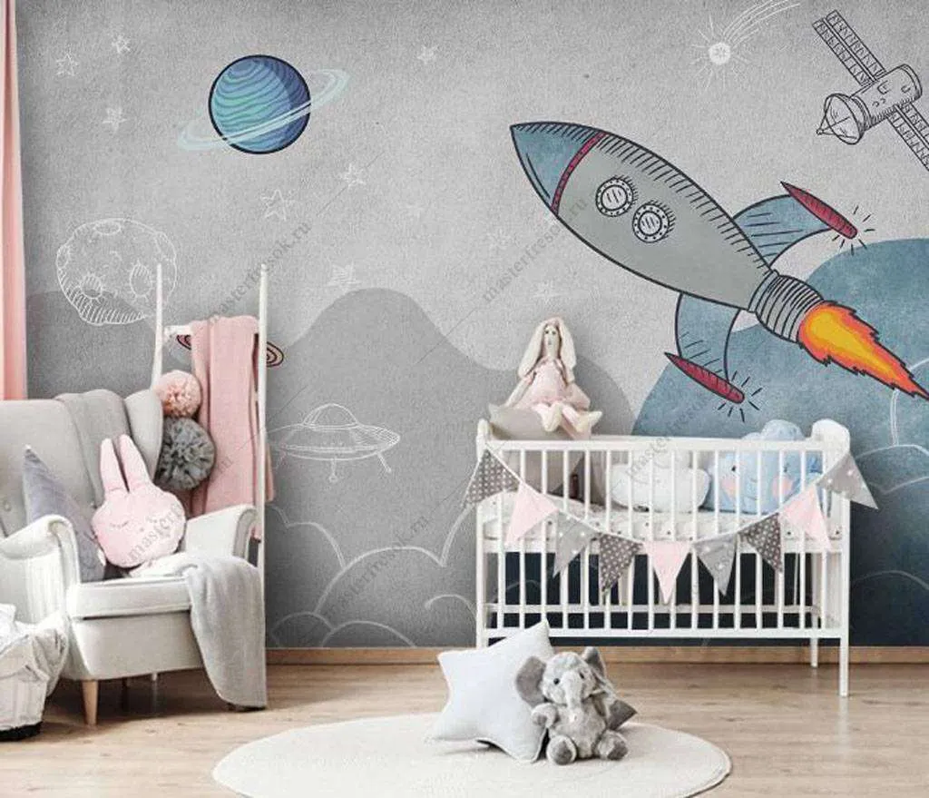 Фотообои Бесшовные обои на стену:  Ракета в космосе. Артикул: 15-882  