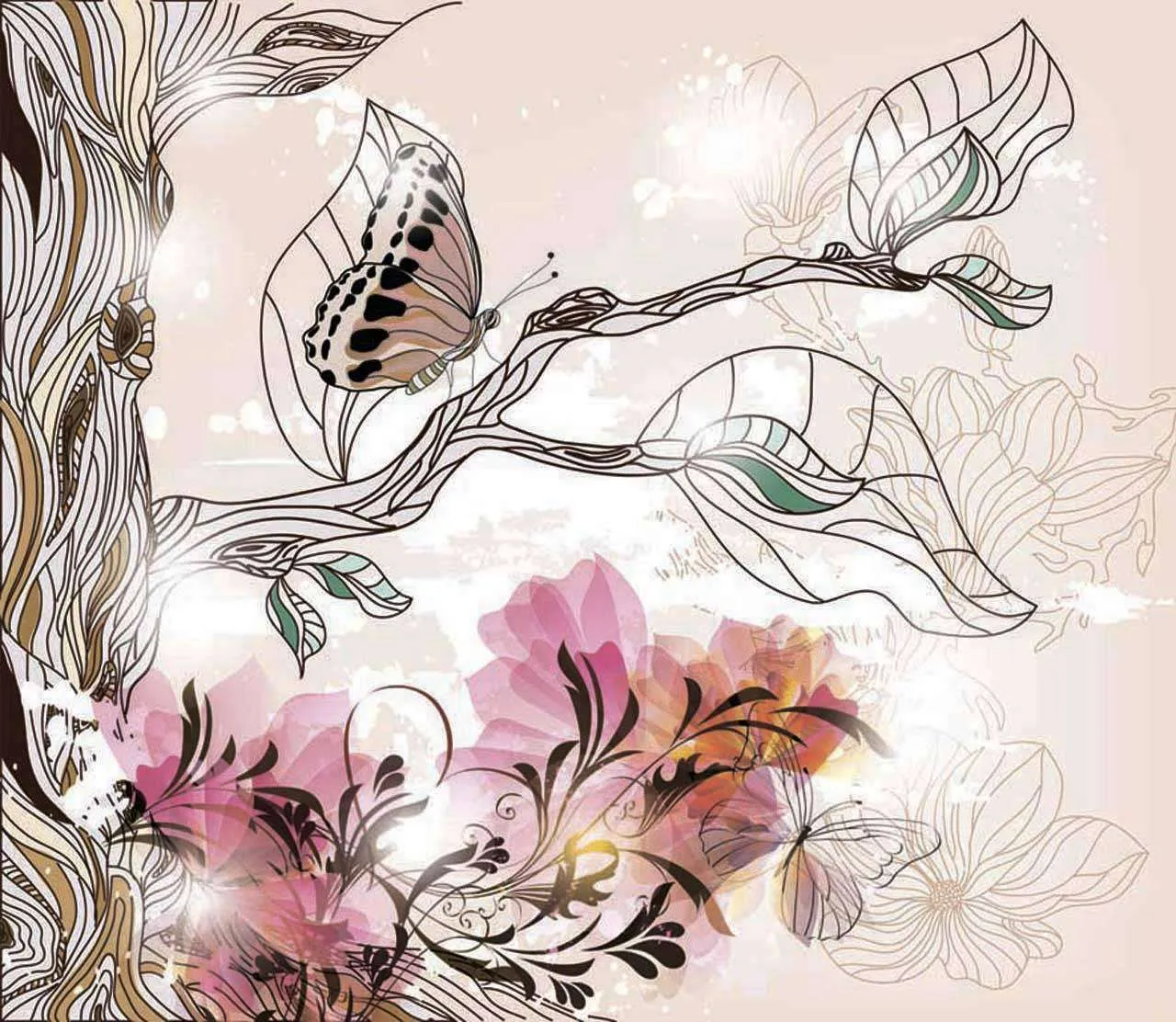 Фотообои в интерьере арт дерево с бабочкой  6-110 фото