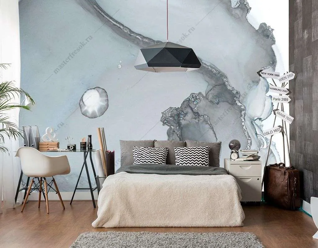 Фотообои в интерьере серые разводы мрамора  9-1572 фото