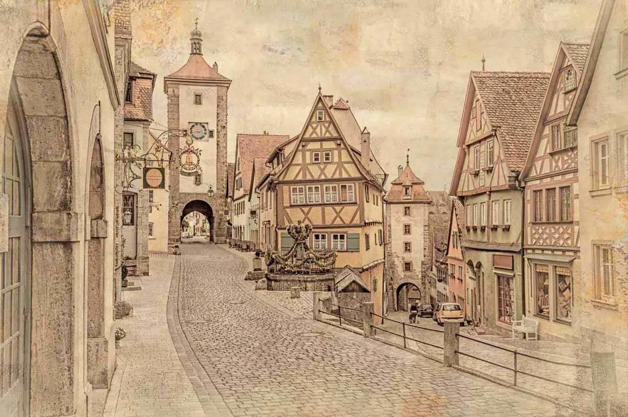 Фотообои в интерьере бежевая улочка европы  11-177 фото