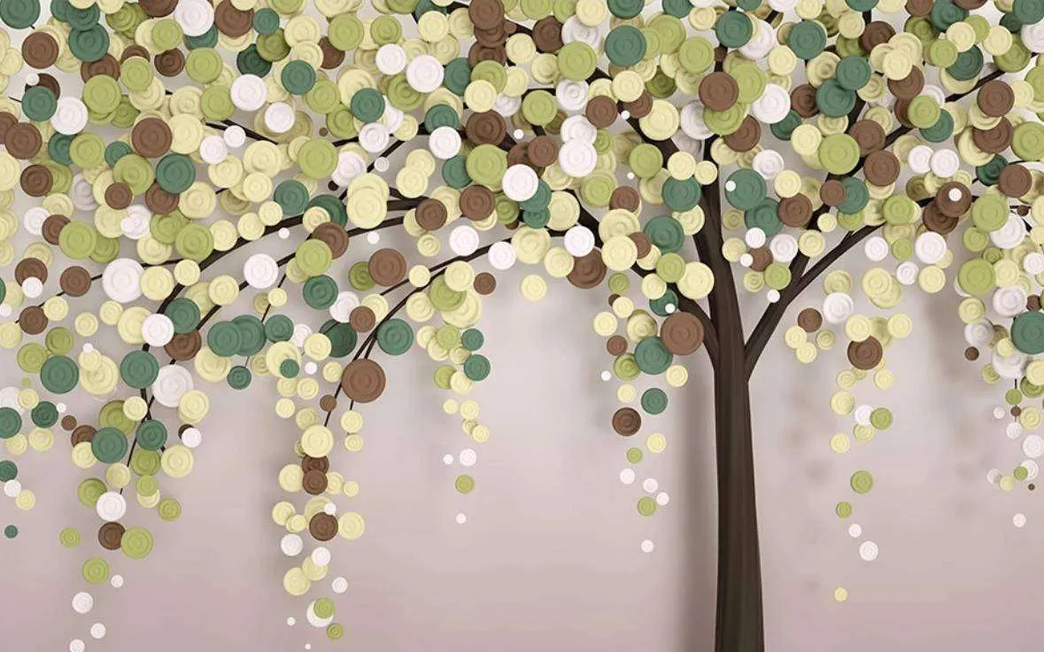 Фотообои в интерьере 3д дерево зеленые кружочки  15-483 фото