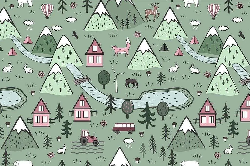 Фотообои в интерьере домики зеленые  12-711 фото