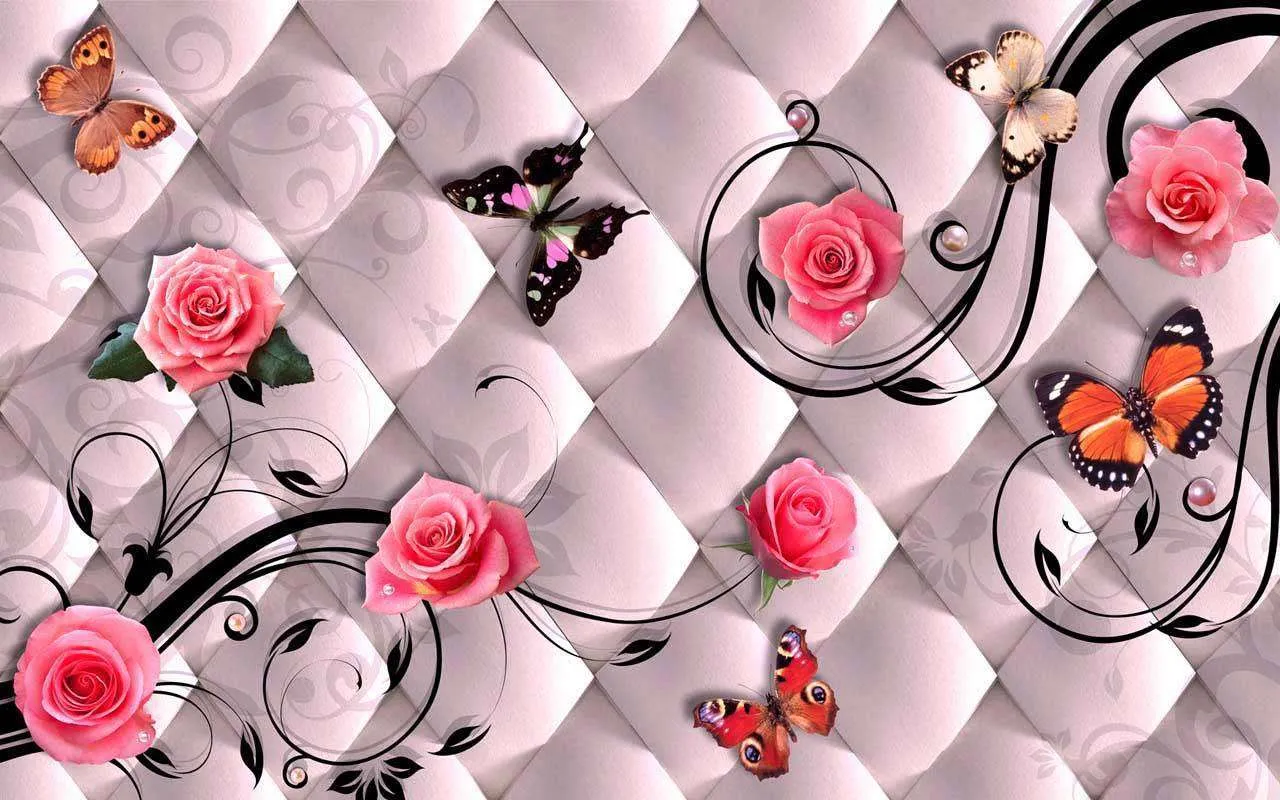 Фотообои в интерьере 3д розы на сером фоне  7-446 фото