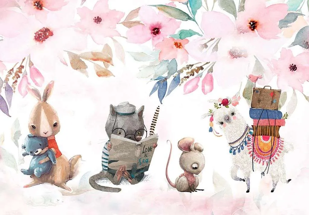 Фотообои в интерьере детские иллюстрации с цветами  14-006 фото