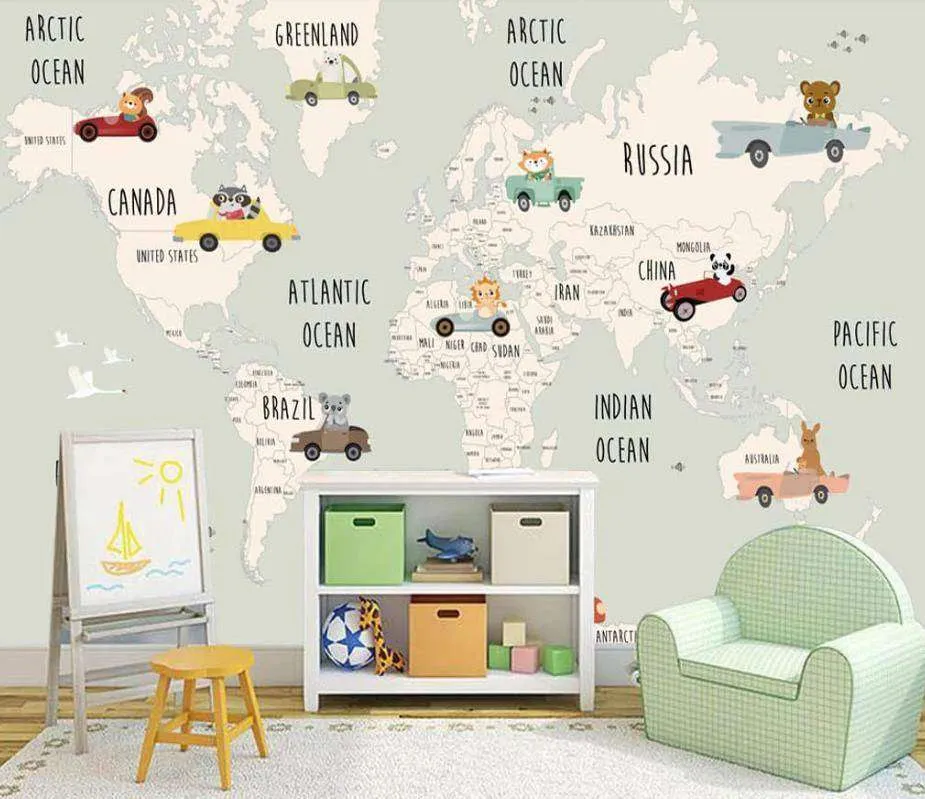 Фотообои в интерьере карта с машинками  15-290 фото