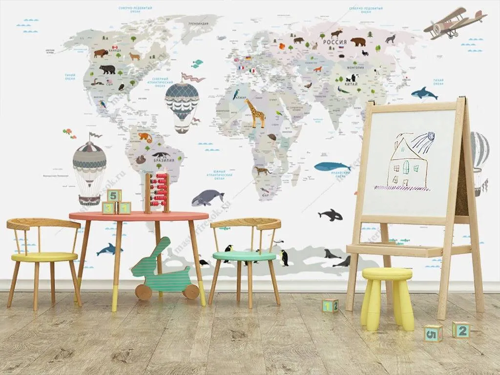 Фотообои Карта мира светло серая  12-1015