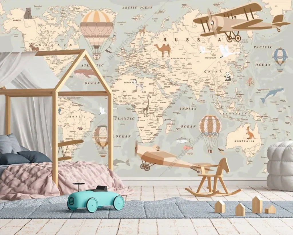 Фотообои Карта мира на сером фоне  12-1171