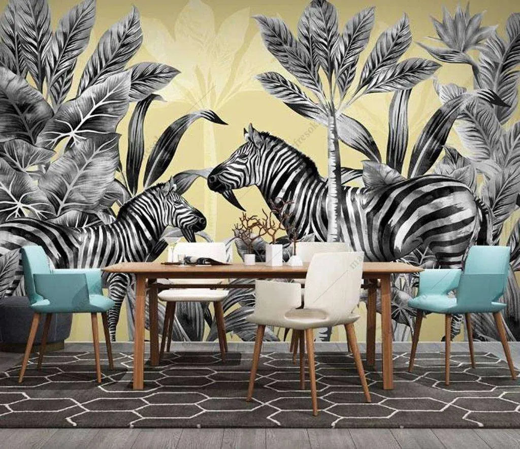 Фотообои в интерьере зебры в тропиках  16-126 фото