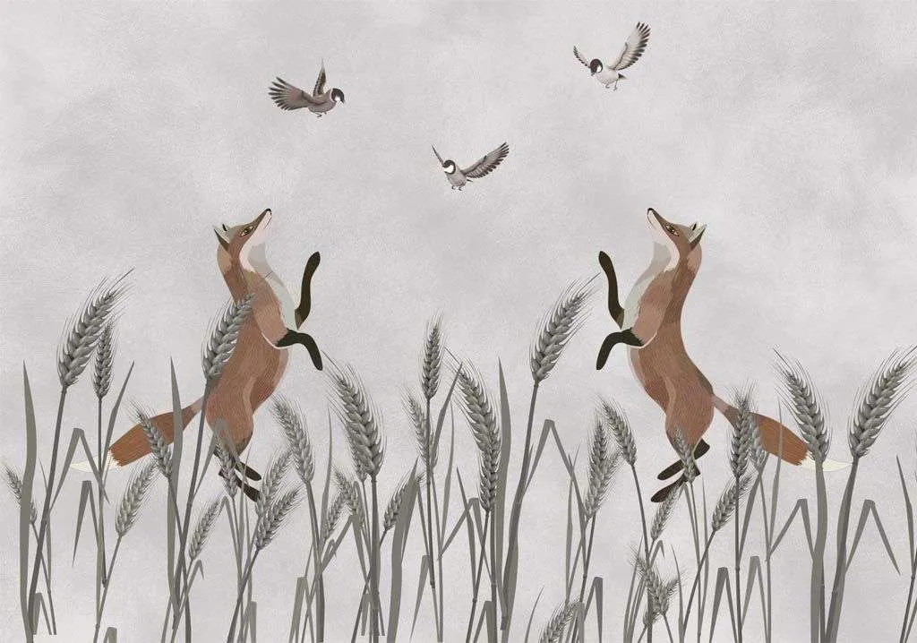 Фотообои в интерьере лисички в поле  12-1510 фото