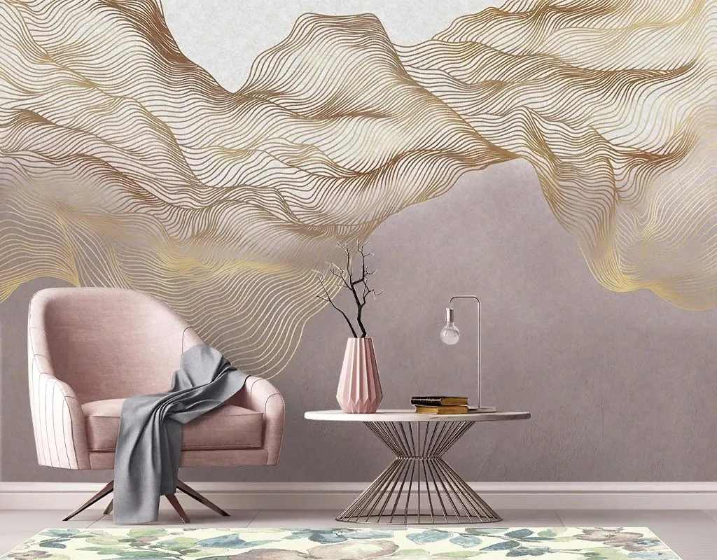 Фотообои в интерьере линии золотые  14-798 фото