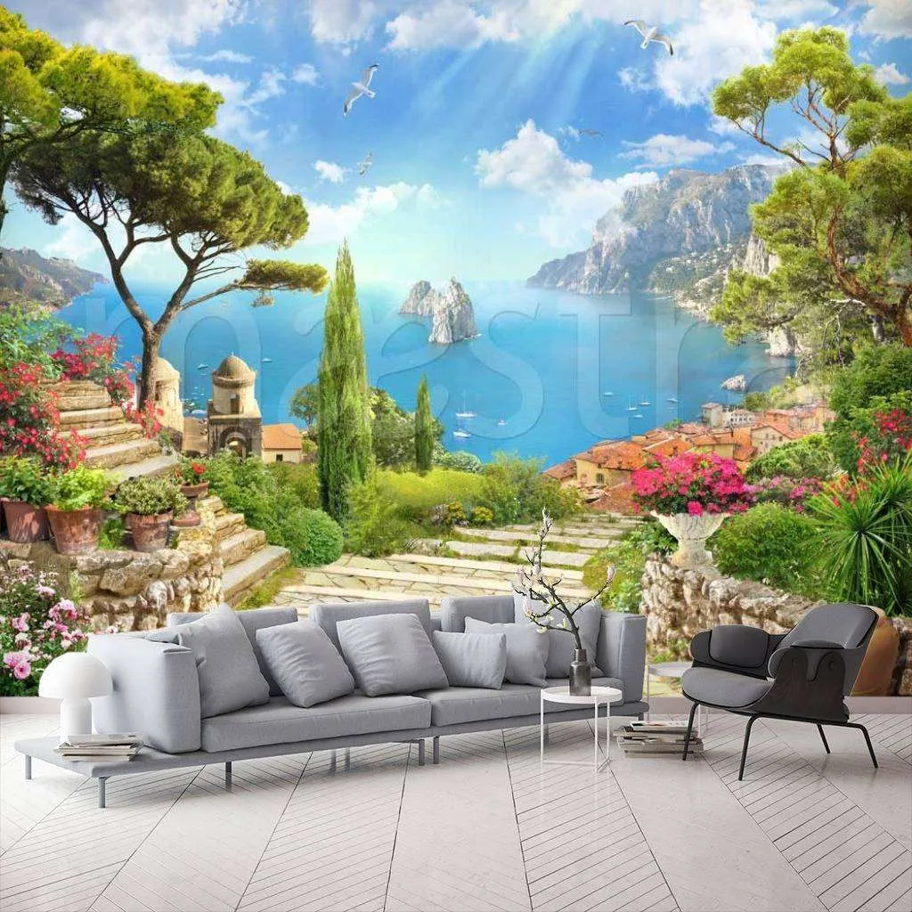 Фотообои в интерьере фантастическая набережная в солнечный день  11-119 фото