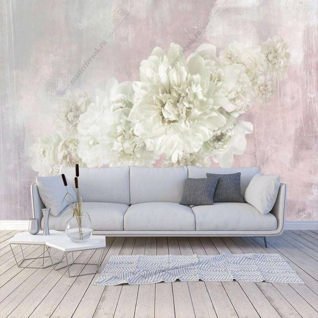 Фотообои в интерьере пионы айвори  14-127 фото