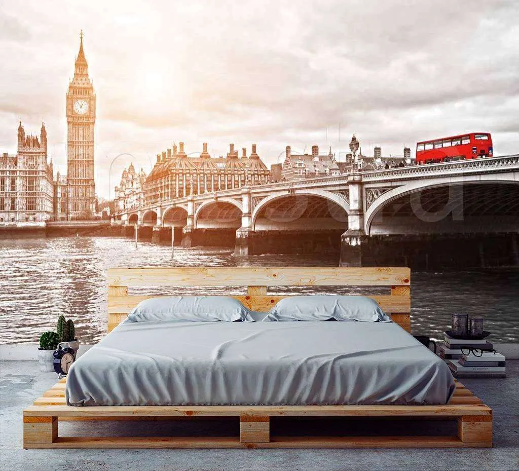 Фотообои в интерьере светлые краски лондона  9-518 фото