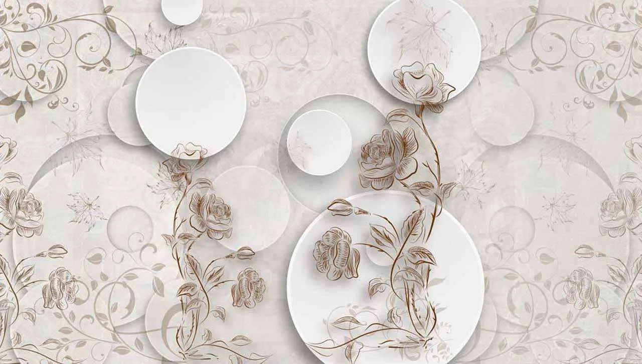 Фотообои в интерьере 3д графика с шарами и розами  7-830 фото