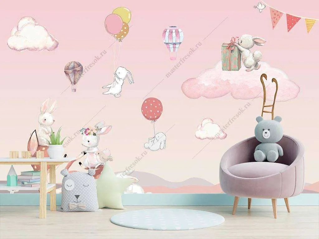 Фотообои в интерьере олененок и зайчики  14-112 фото