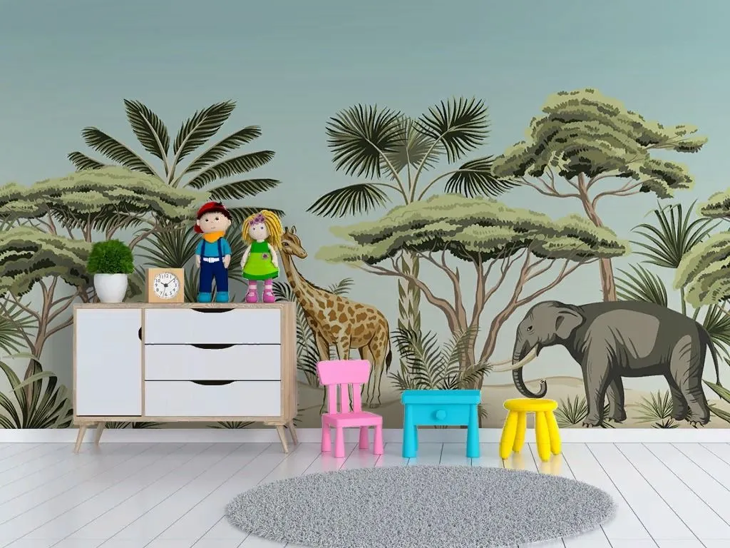 Фотообои детские. Лес тропический с животными   12-1608