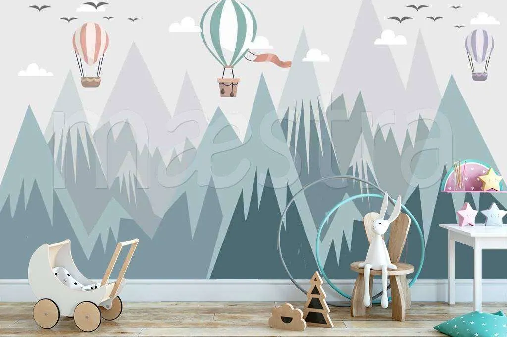 Фотообои в интерьере горы с воздушными шарами  12-446 фото