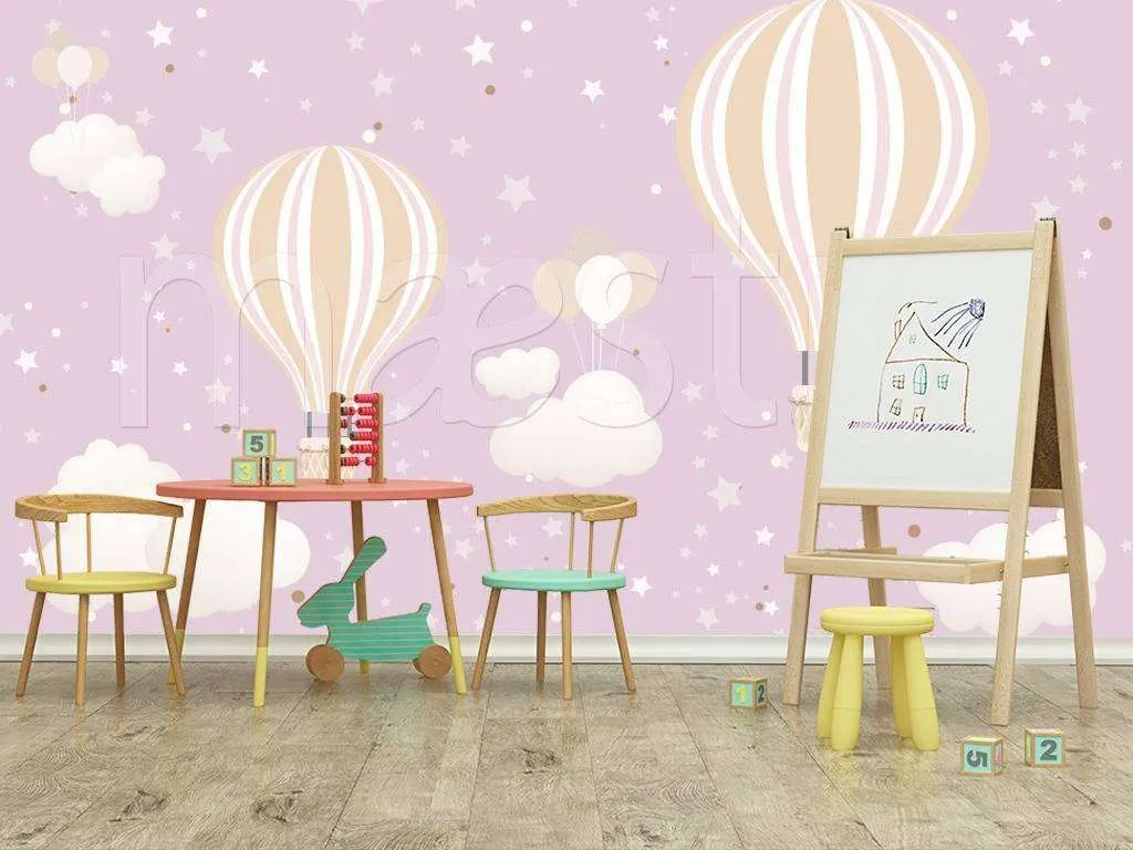 Фотообои в интерьере воздушные шары на розовом  12-425 фото