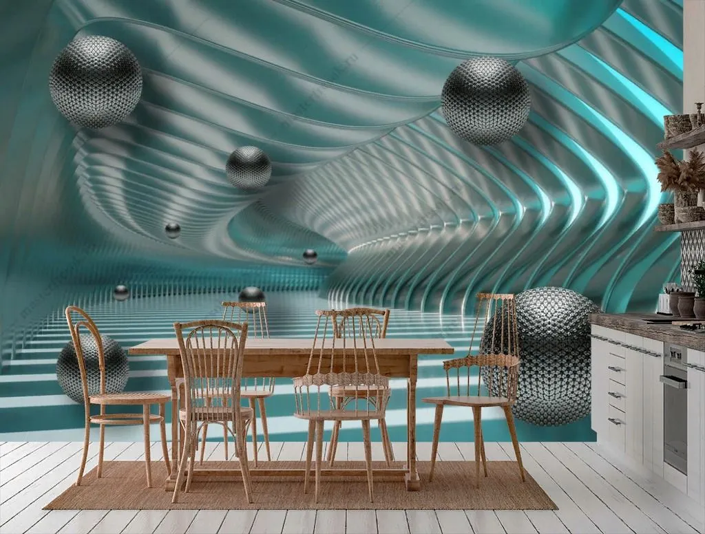 Фотообои в интерьере 3д черные шары  10-911 фото