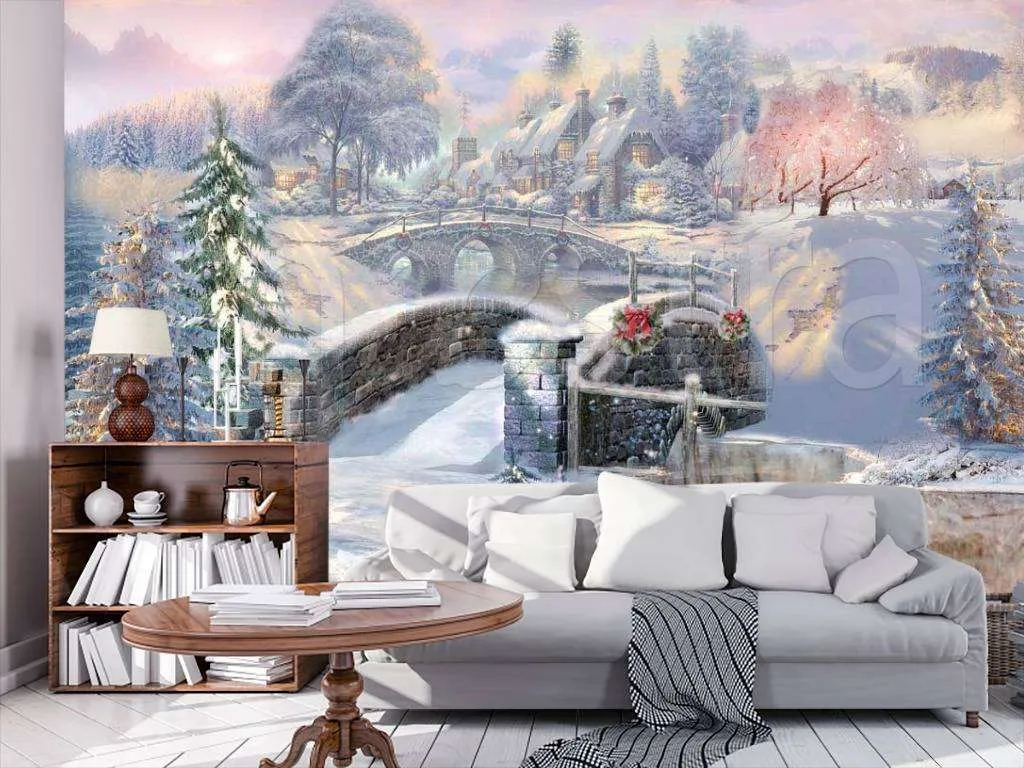 Фотообои в интерьере зимний сказочный пейзаж  6-074 фото