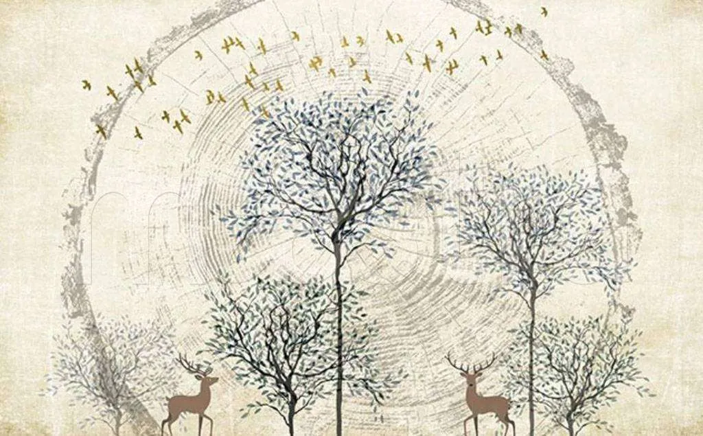 Фотообои в интерьере светлые деревья  15-532 фото