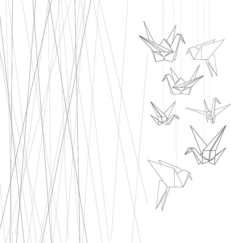 Фотообои в интерьере бумажные журавлики  9-2086 фото