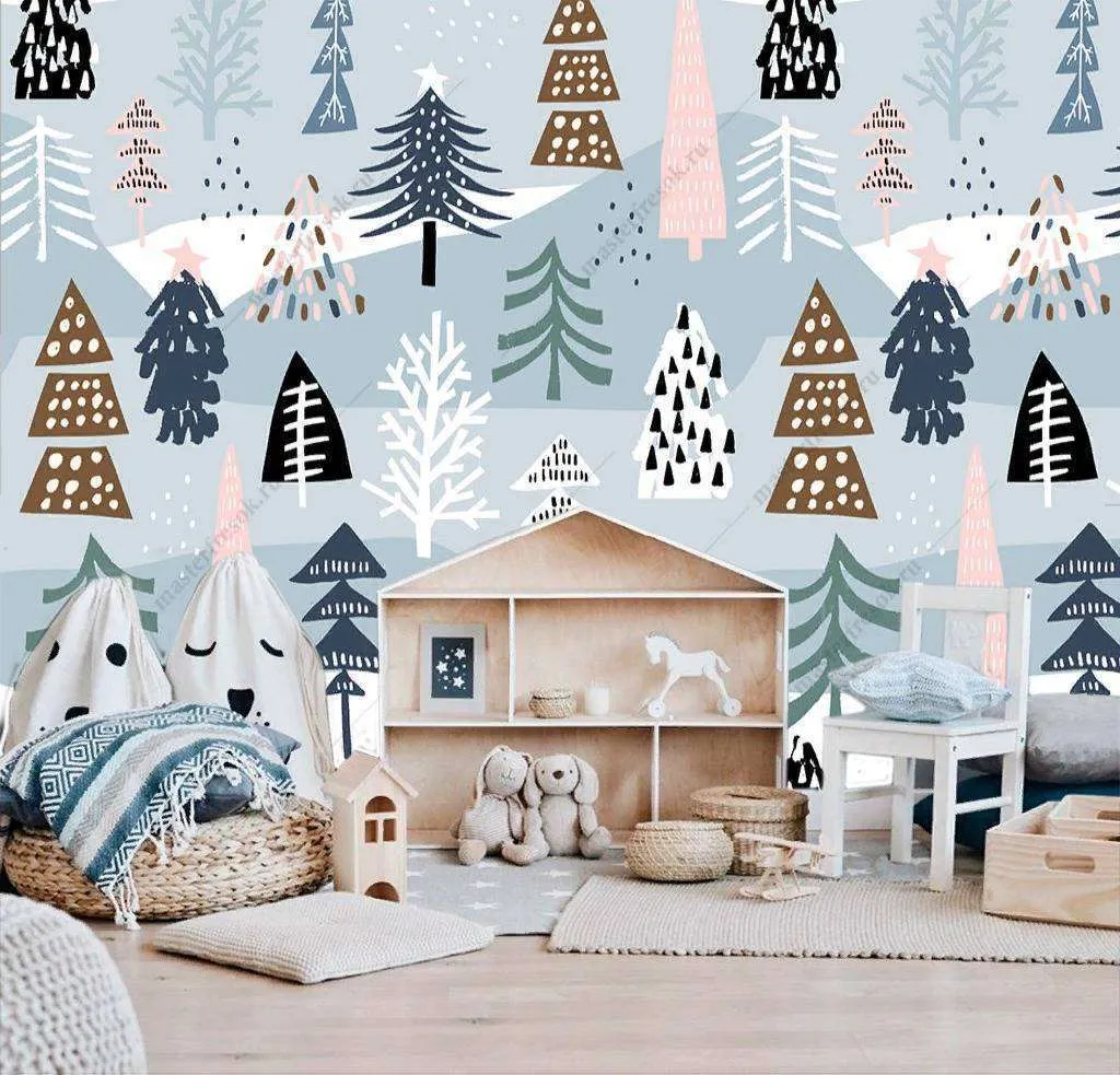 Фотообои Бесшовные обои на стену:  Лес серо-голубой. Артикул: 12-714  