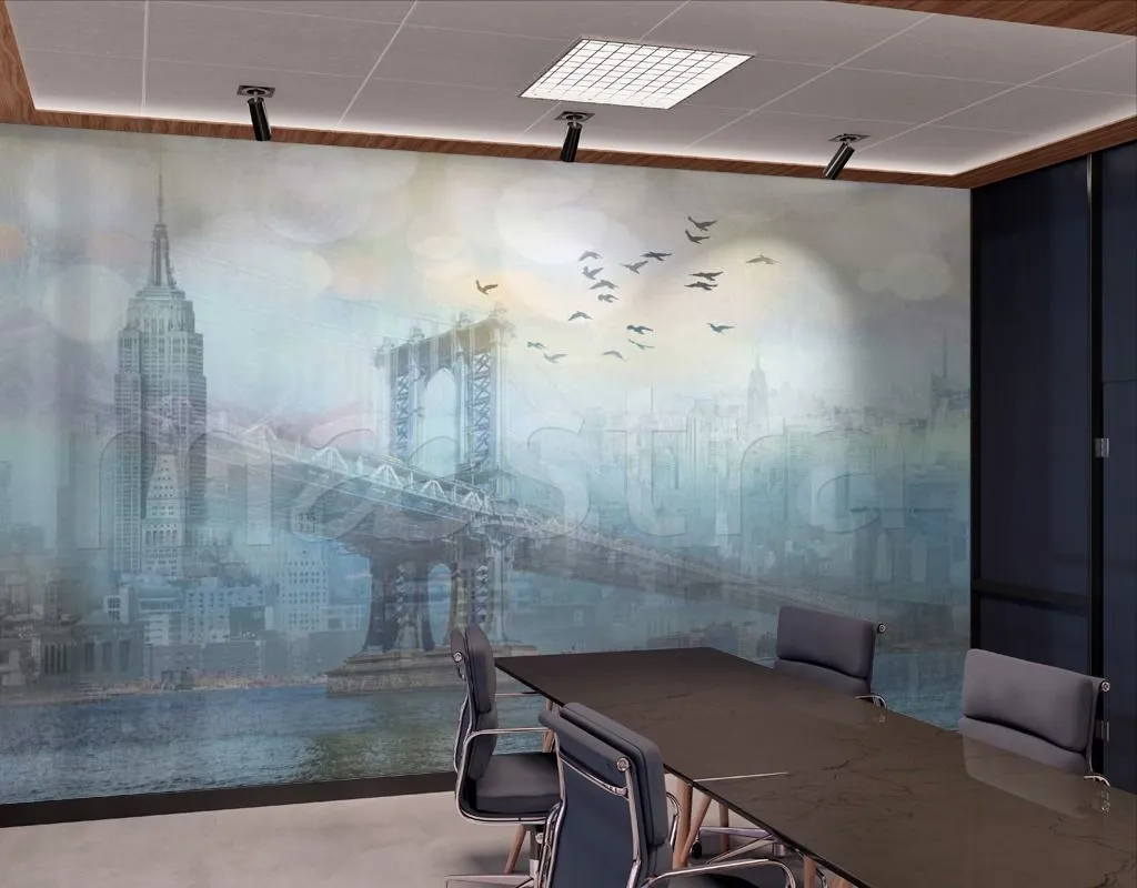 Фотообои в интерьере город и мосты в тумане  7-401 фото