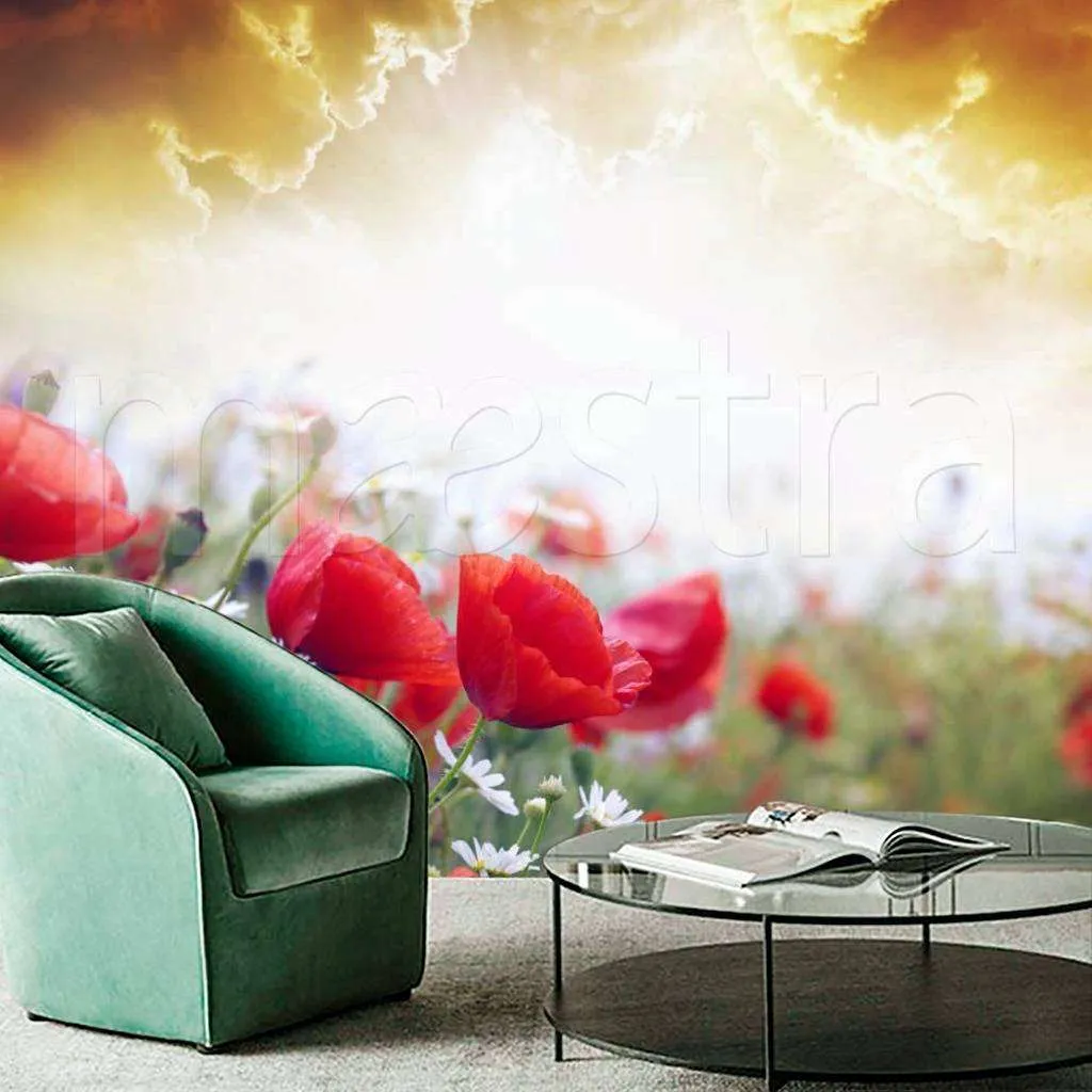 Фотообои Красные маки и ромашки  4-071