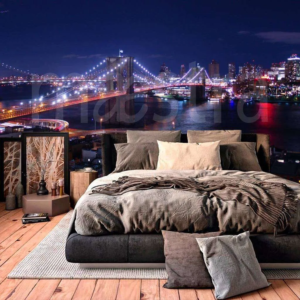 Фотообои в интерьере ночной бруклинский мост в синеве  9-848 фото