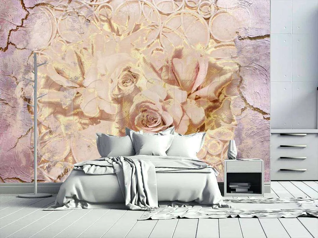Фотообои в интерьере розы в кракелюре  7-561 фото