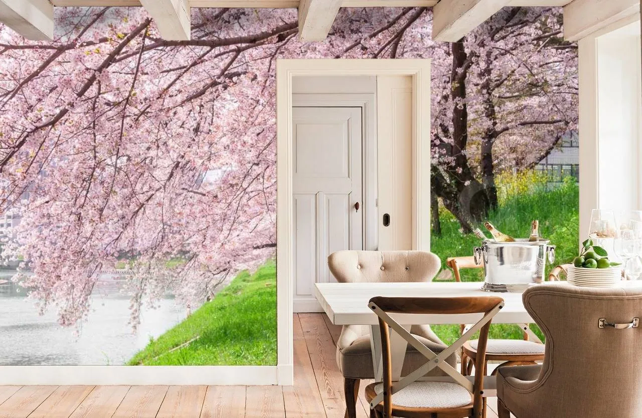 Фотообои Тропинка в цветущий парк сакуры  10-040