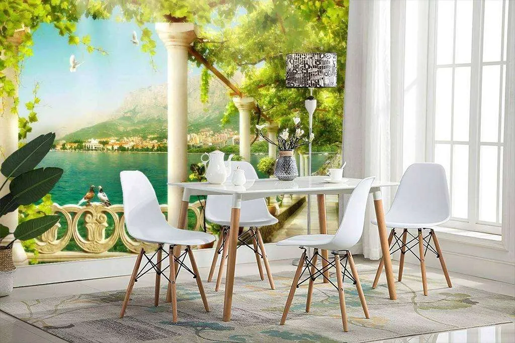 Фотообои в интерьере набережная в зелени  17-0101 фото