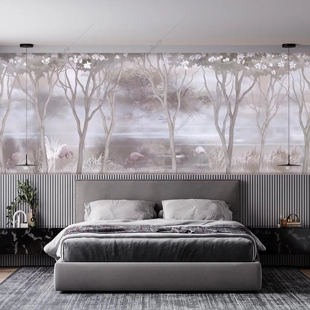 Фотообои в интерьере шум леса в тумане  13-453 фото