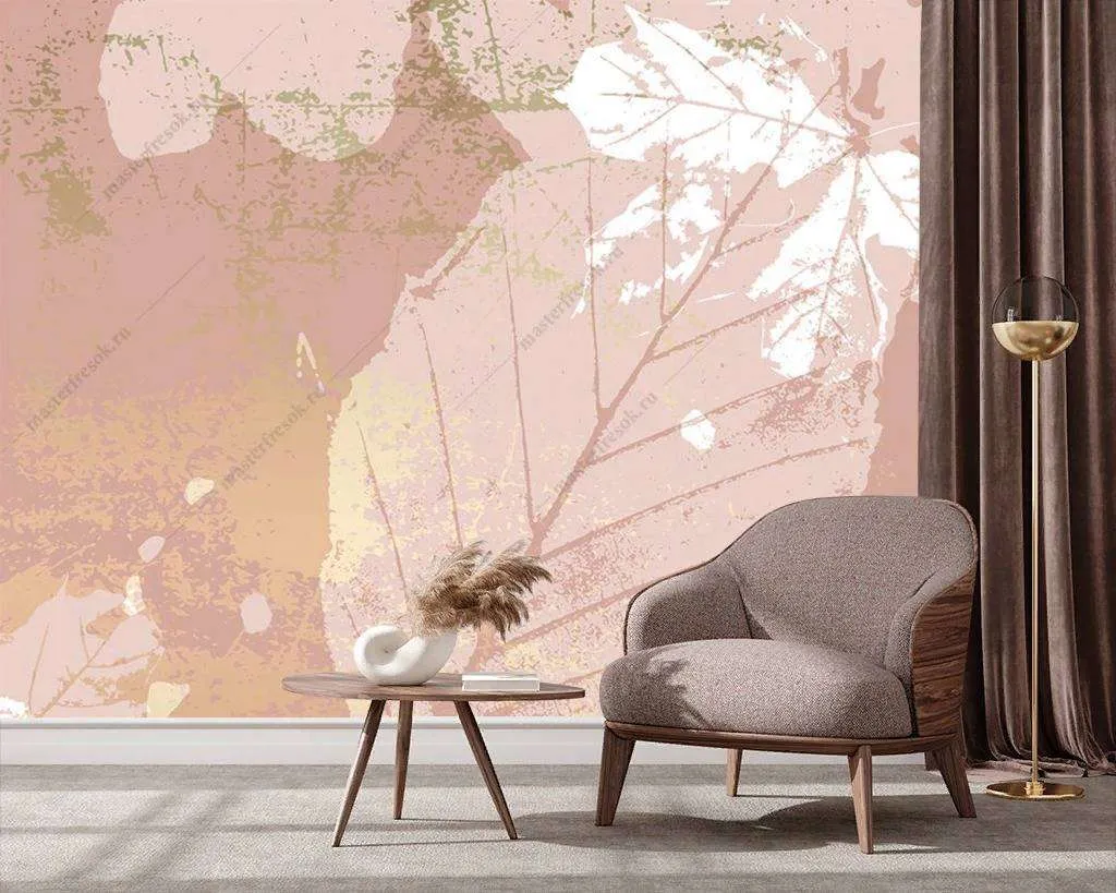 Фотообои в интерьере листок на розовом фоне  9-1105 фото