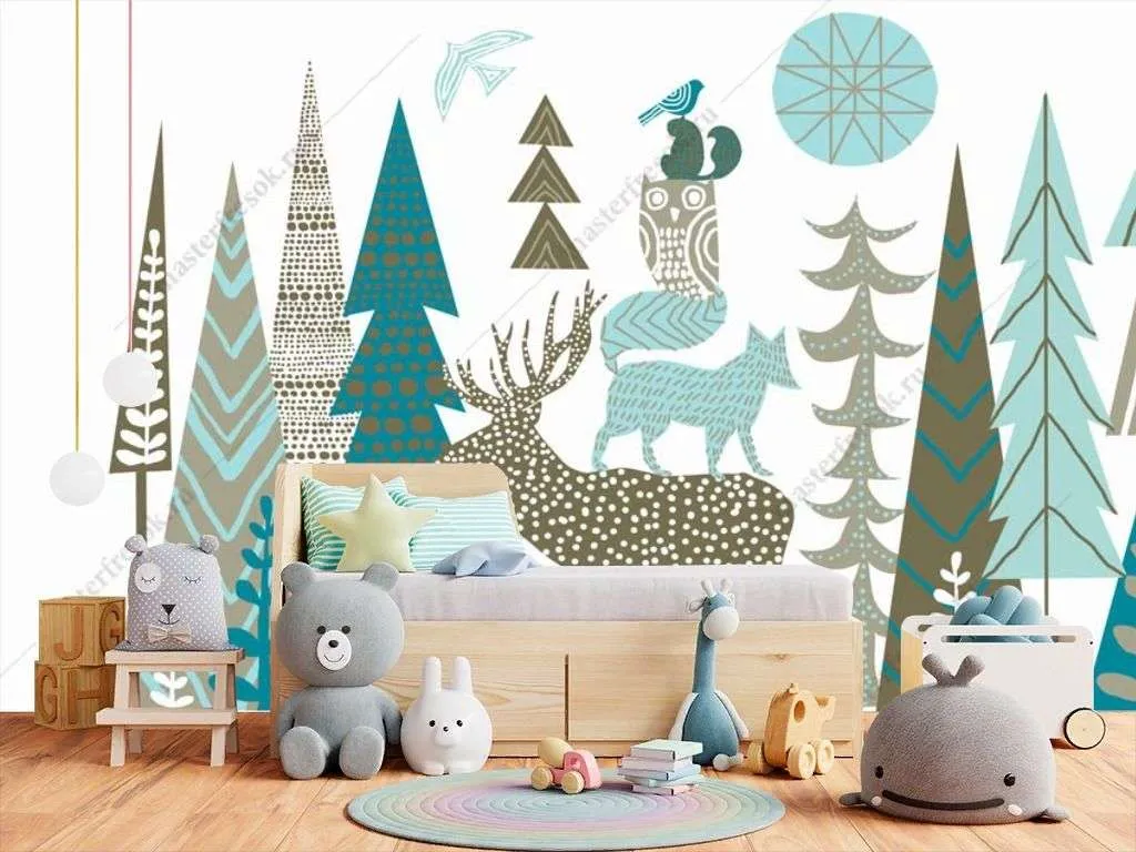 Фотообои в интерьере лес в скандинавском стиле  14-252 фото