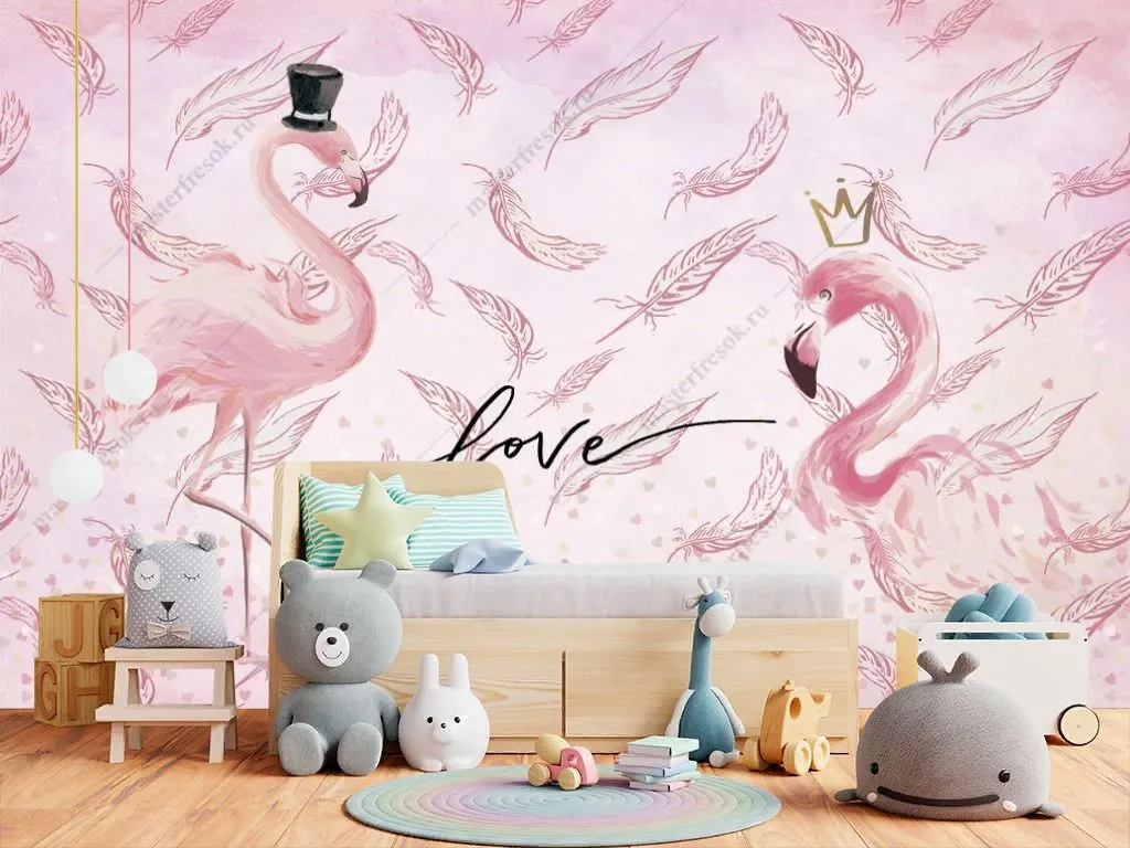 Фотообои в интерьере розовые фламинго  14-391 фото