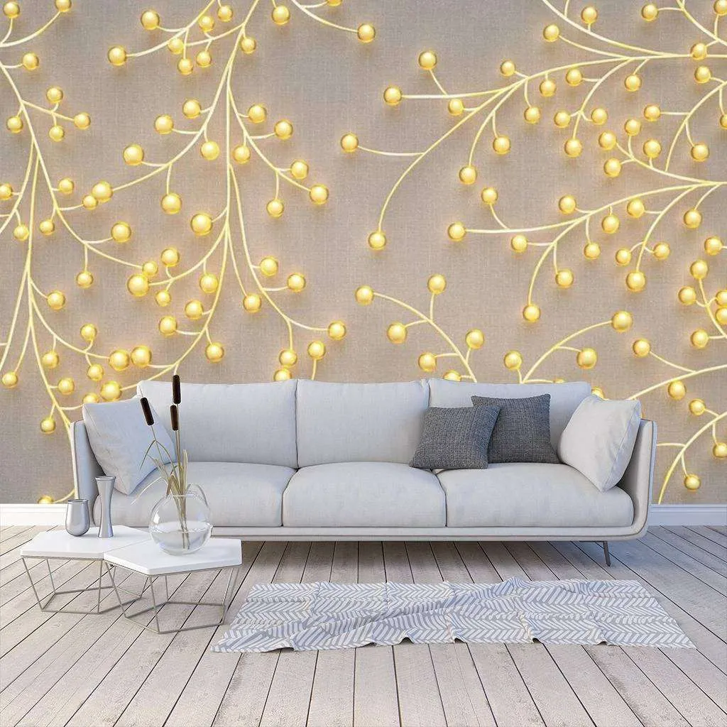 Фотообои в интерьере трехмерные золотые частицы  15-428 фото