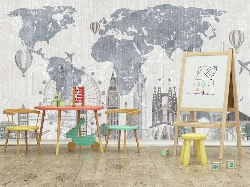 Фотообои в интерьере карта мира лофт  15-107 фото