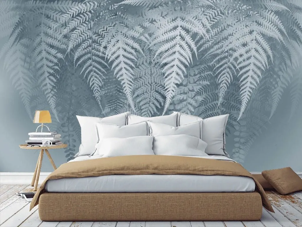 Фотообои в интерьере белые листья папоротника  13-362 фото