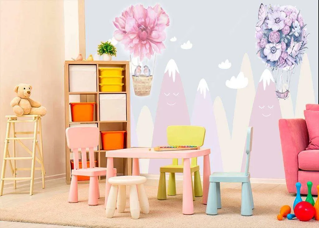 Фотообои в интерьере горы и цветочный шар  12-622 фото