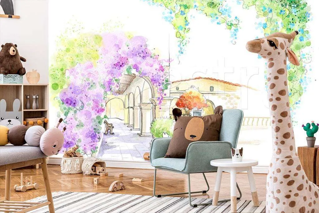 Фотообои в интерьере сиреневый сквер  12-295 фото