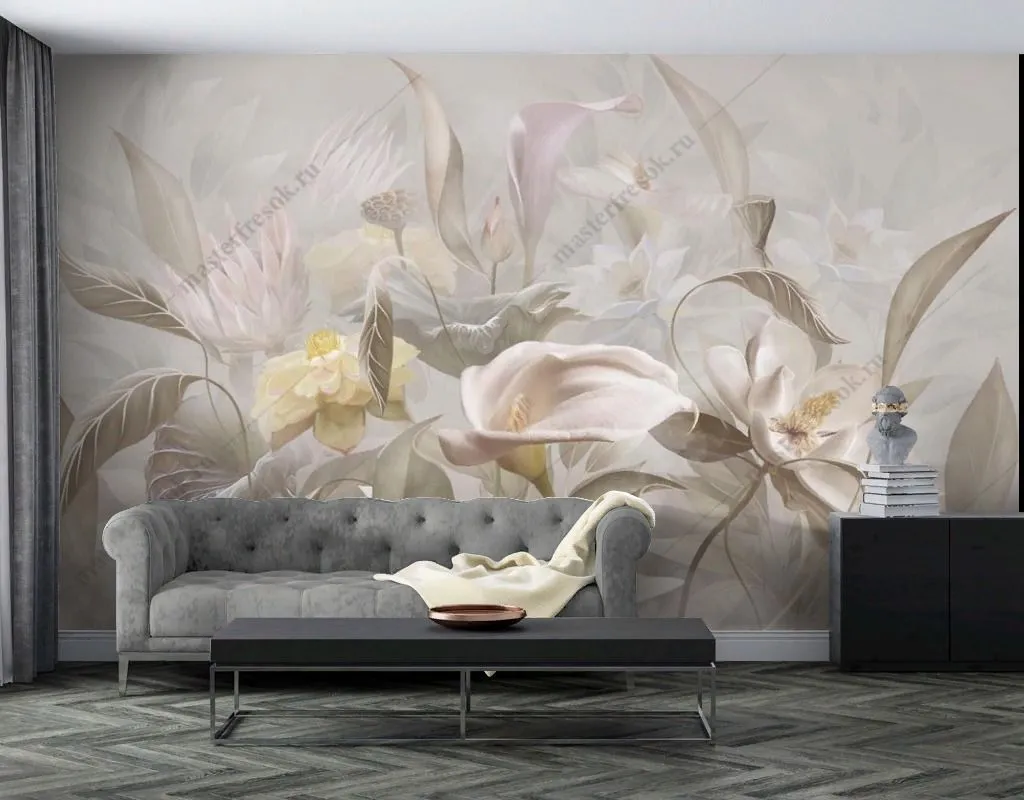 Фотообои в интерьере нежный букет  13-547 фото
